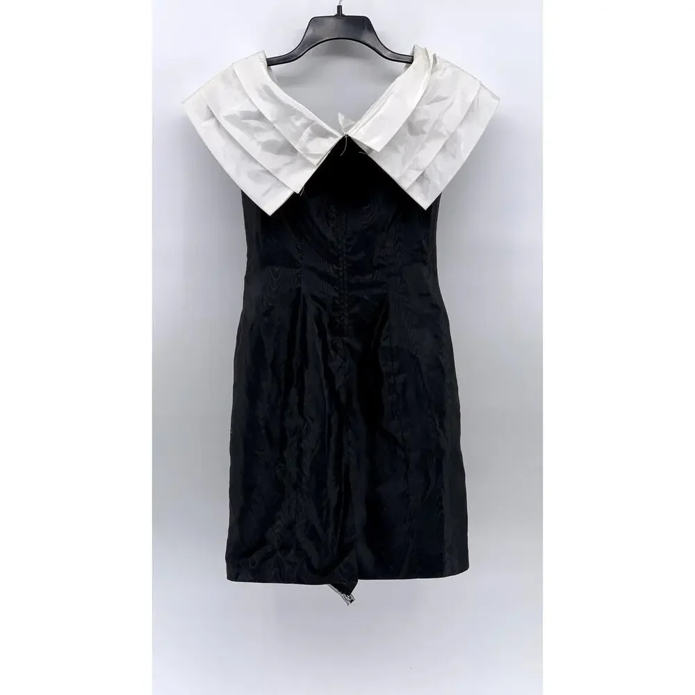 UNBRANDED Women's Black-White Pleated Shoulder Dress SZ S - Picture 3 of 11